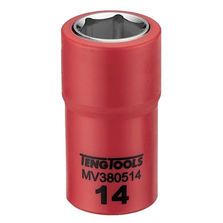 TENG TOOLS 3/8 Inch Drive 14MM Metric 6 Point 1000 Volt Shallow Insulated Socket MV380514